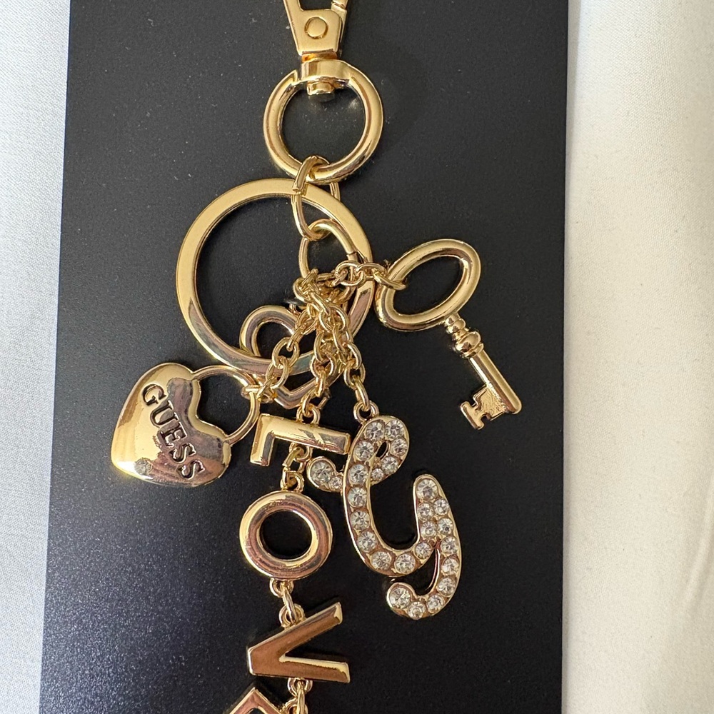 Guess Gold and Silver Love Charm Key Holder